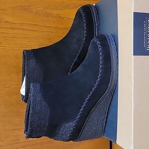 Pendleton Womens Black Leather Arago Wedge Boot 7 NWT